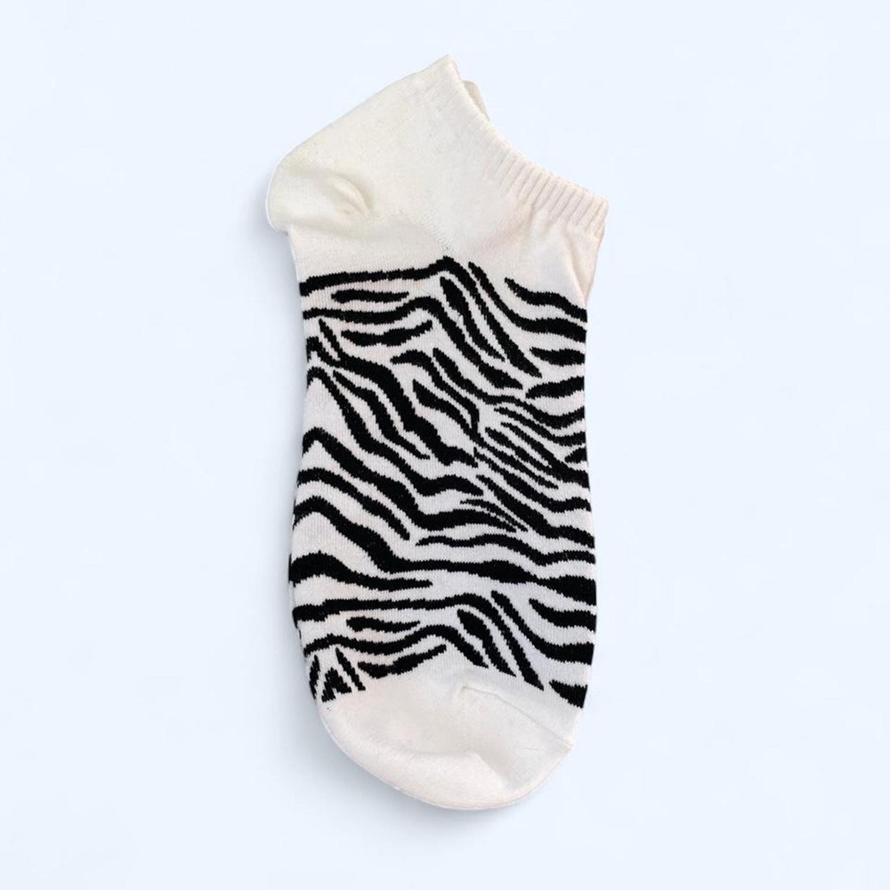 Black and white zebra print ankle socks